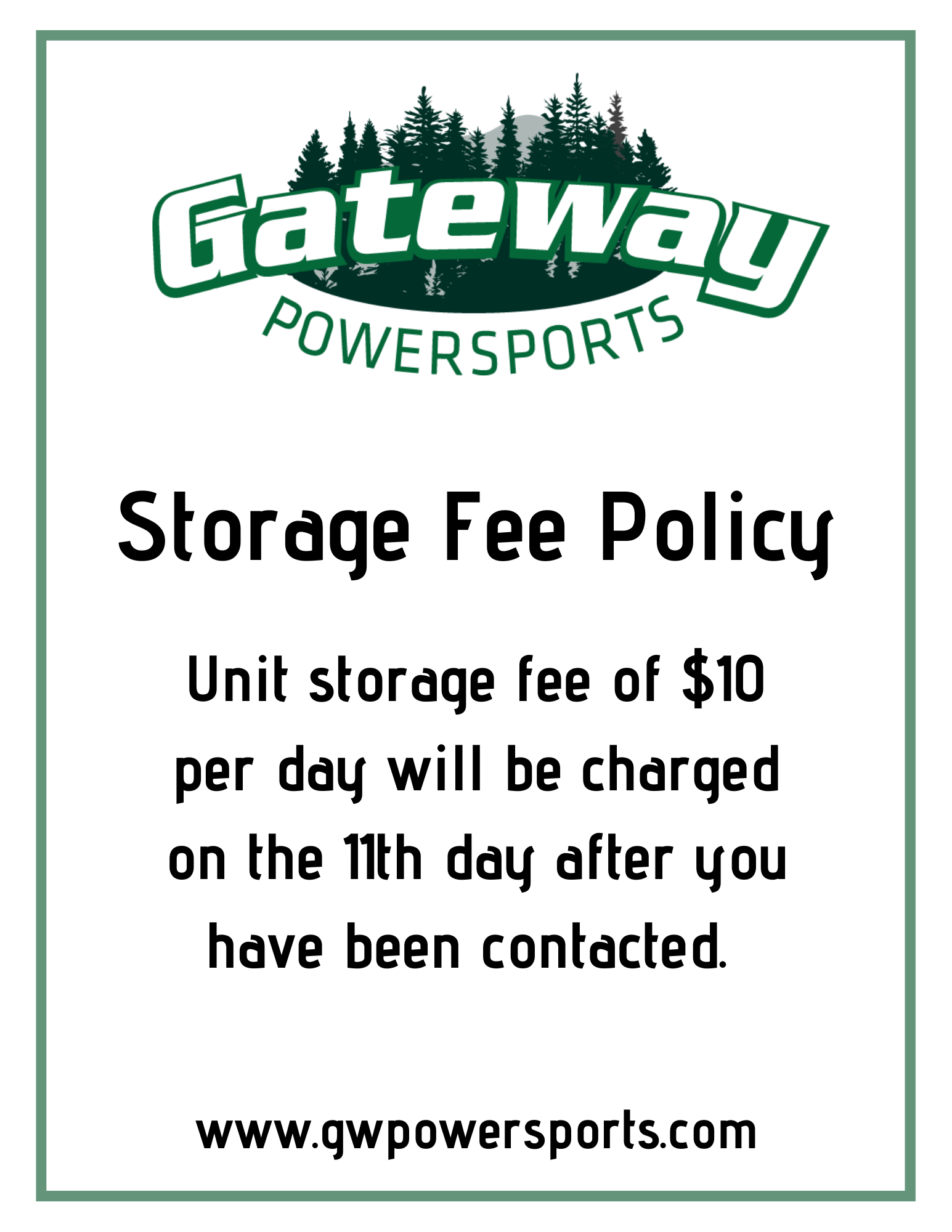 Gateway (8.5 x 11 in) Storage Fee Policy